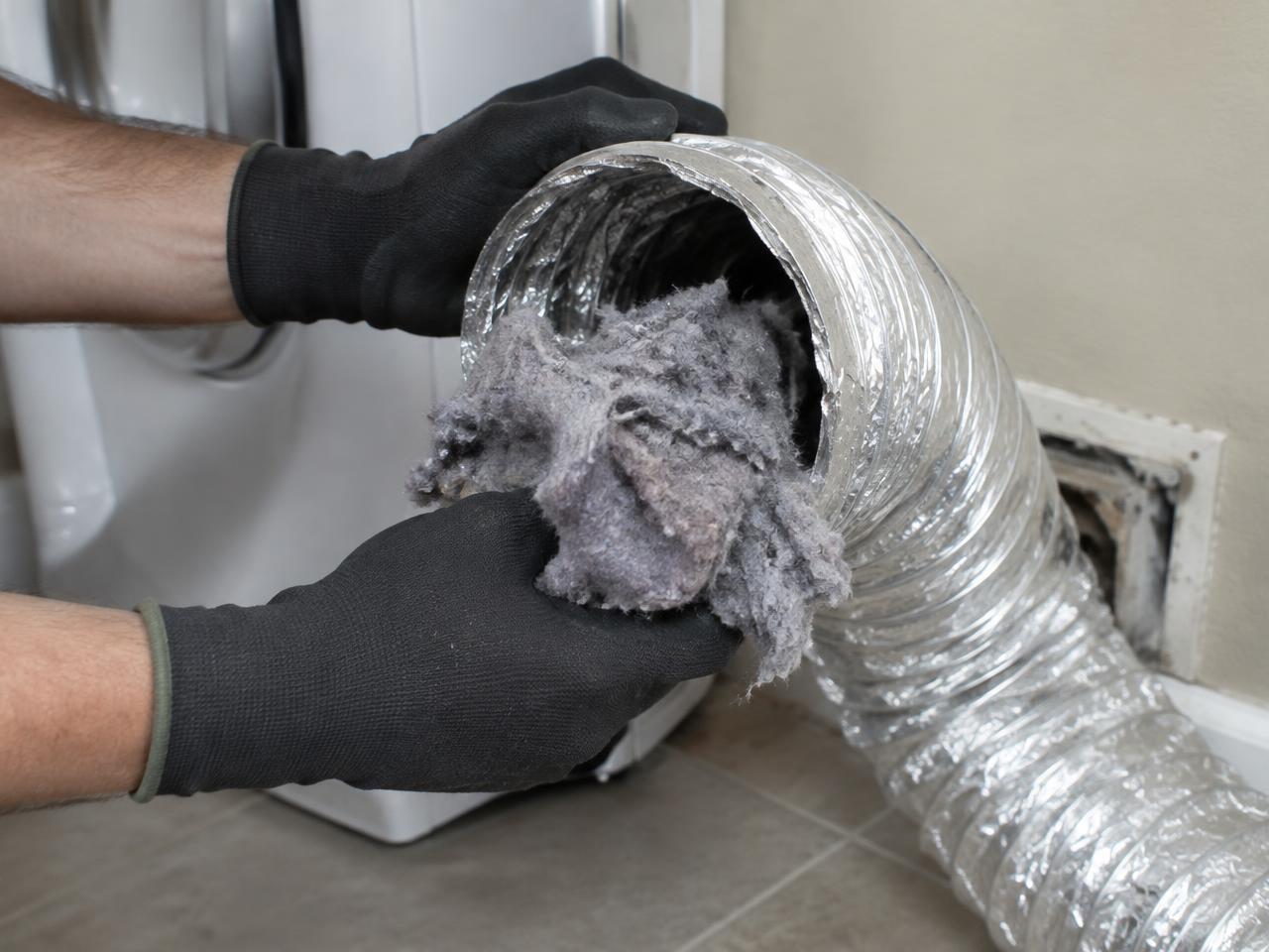 Lint pulled from a clogged dryer vent hose